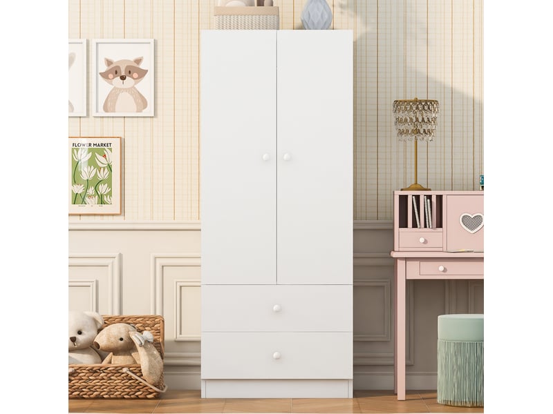  Armoire avec penderie et 2 grands tiroirs, finition bicolore rose et blanc, pour chambre, 70 × 40 × 170 cm  - Conforama C