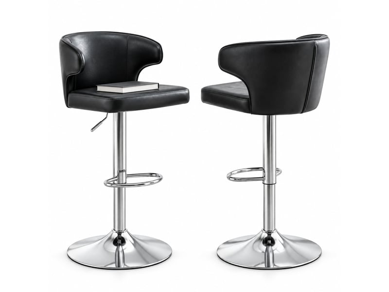  Tabourets de bar lot de 2 pivotants 360° réglables en hauteur avec dossier - lpospi - repose-pieds pu noir  - Conforama A