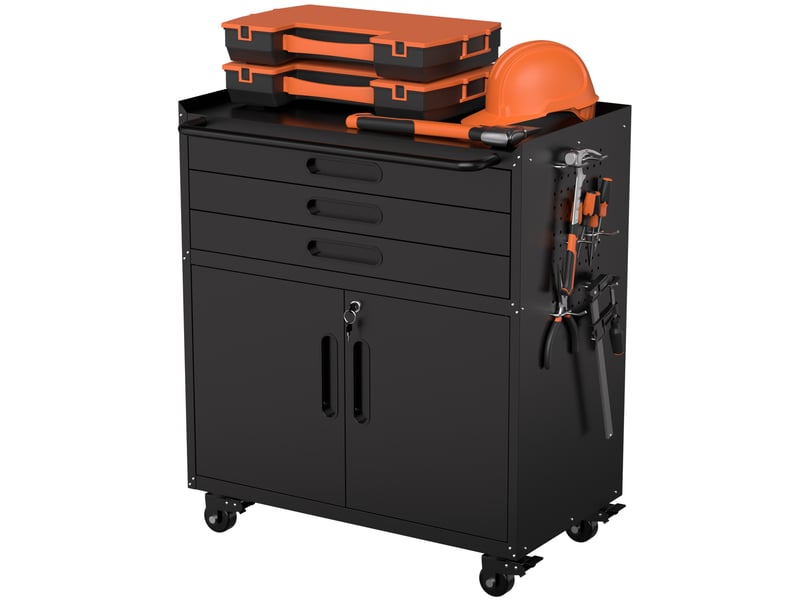  Armoire à outils en métal avec 3 tiroirs, 2 portes verrouillables et panneau perforé pour atelier 75 × 42 × 87,3 cm  - Conforama A