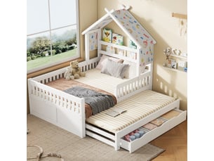 Lit cabane 140x200 cm <strong>SAPGAKS</strong>  <strong></strong> coloris blanc
