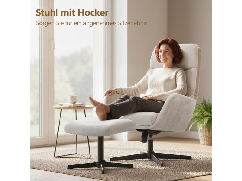  Chaise fauteuil capitonné repose-pieds dossier haut base métal beige  - Conforama E