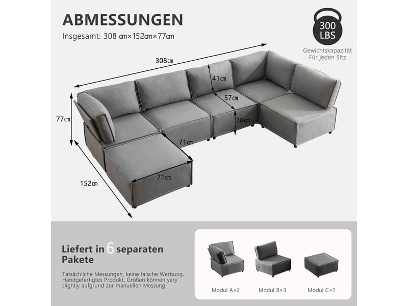  Canapé d’angle modulable convertible en couchage - lpospi - modules connectables, tissu respirant gris clair  - Conforama D