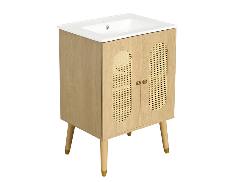  Meuble sous-vasque avec vasque en céramique effet bois 61 x 47 x 89 cm  - Conforama B