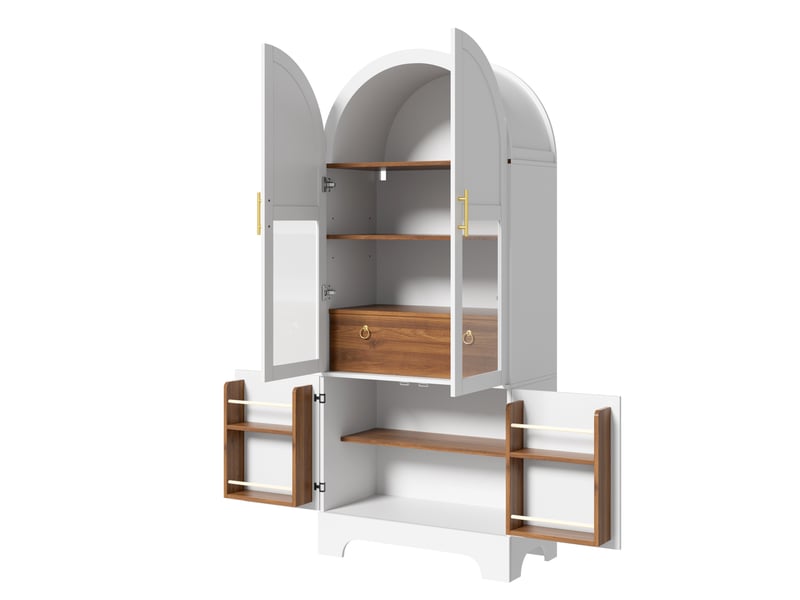 Buffet haut avec 4 portes et 1 tiroir et led 76x40x180 cm, blanc - Conforama D