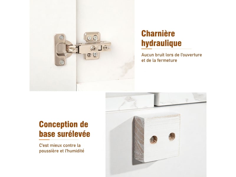  Buffet 4 portes 2 tiroirs blanc marbré meuble de rangement 208 cm pour salon  - Conforama W