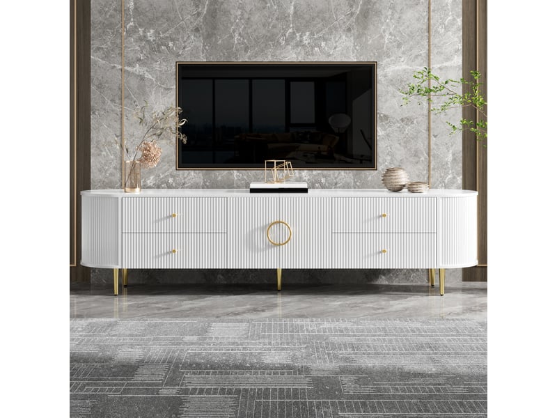  Meuble tv 180 cm-avec pieds métal et passe-câbles-design moderne-blanc GL Store - Conforama B