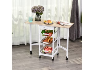 Chariot de service desserte de cuisine à multi-rangements roulettes 3 paniers blanc chêne clair