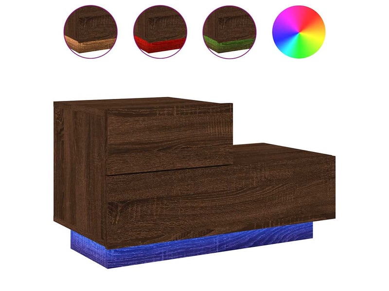 Table de chevet - cabinet de chevet - table de nuit avec lumières led chêne marron 70x36x40,5 cm - Conforama A