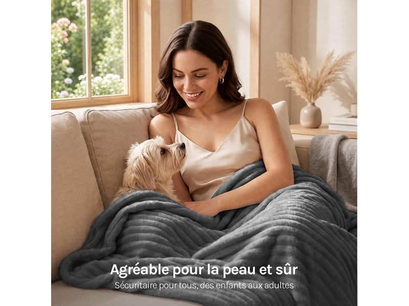  Couverture polaire en flanelle côtelée, 230x270cm, gris foncé, 350 gm², moelleux, léger, plaid pour lit et voyage  - Conforama D