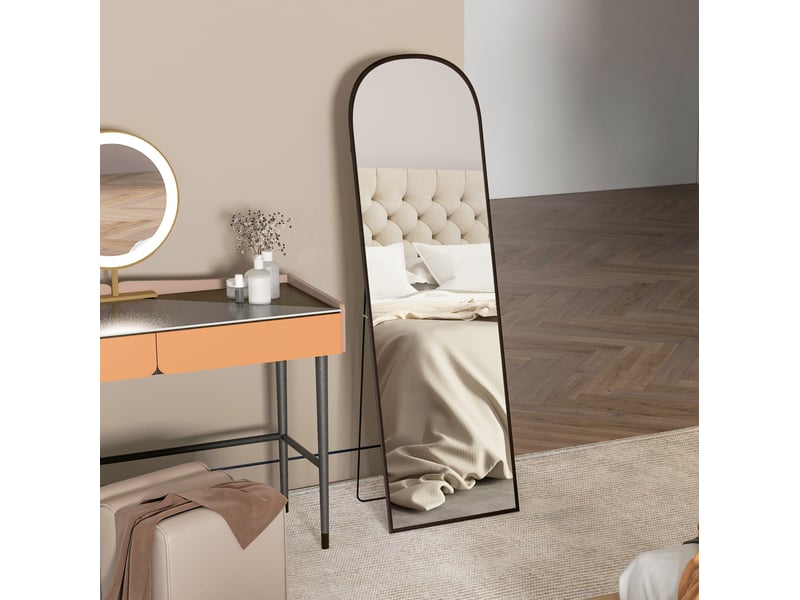 Miroir simple sur pied avec verre anti-éclats, à poser ou fixer au mur, cadre en aluminium noir 50 × 1,5 × 161,5 cm - Conforama C
