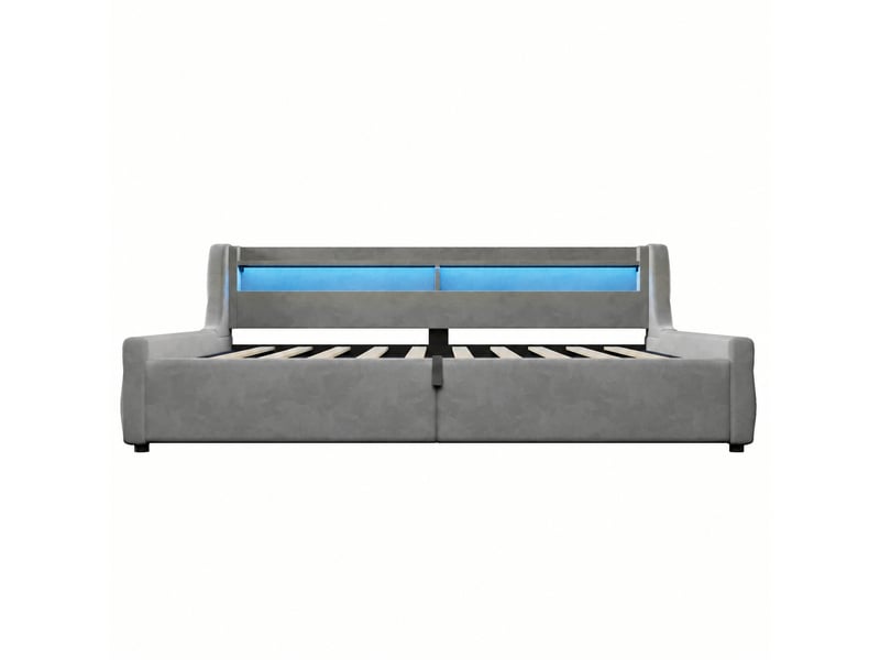  Lit coffre 90 x 200 cm en velours gris avec ouverture hydraulique et éclairage led multicolore, sans matelas  - Conforama D