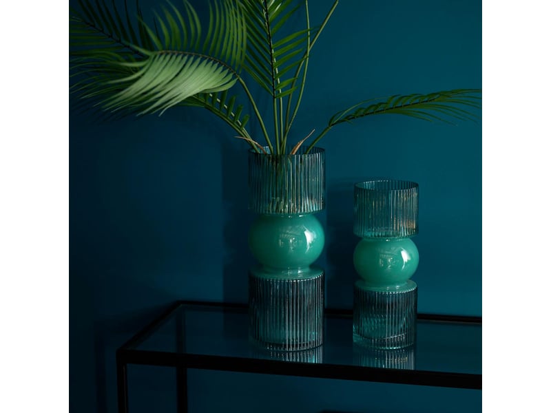  Vase cannelé en verre alvar 30cm turquoise  - Conforama C
