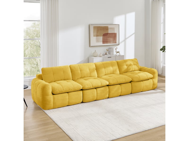 Canapé droit modulable 4 places en chenille jaune – 334 x 97 x 68 cm Fay Lum - Conforama D