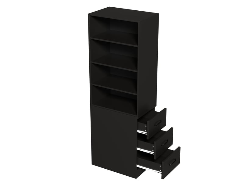  Bibliothèque extra étroite meuble haut 180 cm avec tiroirs latéraux et étagères réglables, rangement gain de place pour salon et bureau  - Conforama W