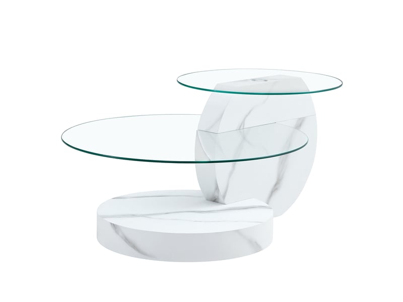 Table basse blanche effet marbre, deux plateaux en verre, 90 x 70 x 44 cm - Conforama A