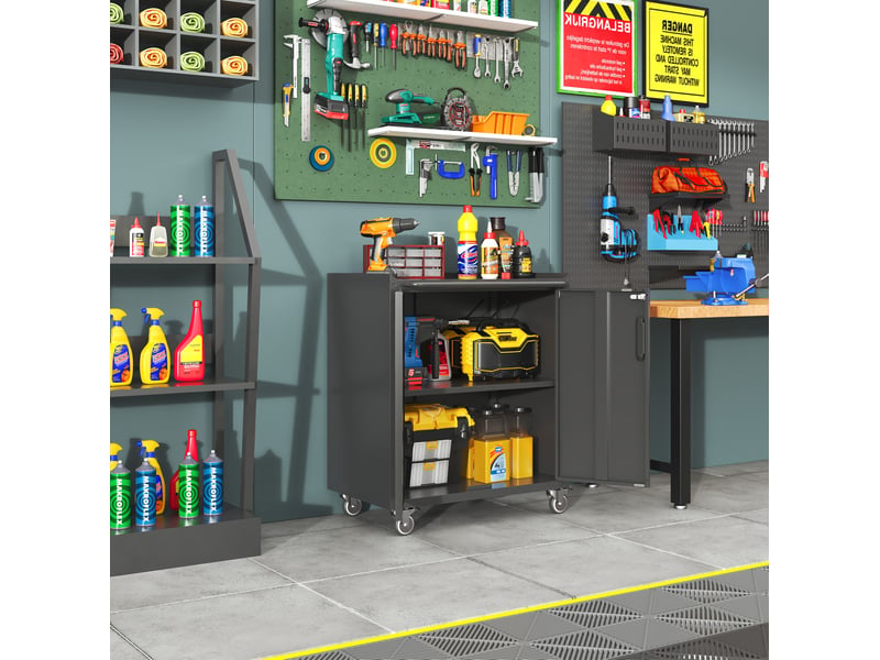  Armoire à outils mobile 75 x 42 x 88 cm noire en métal, étagères réglables et serrure pour atelier  - Conforama B