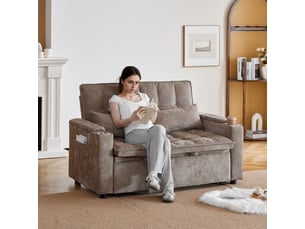 Canapé droit convertible <strong></strong> <strong></strong> 2 places Tissu marron