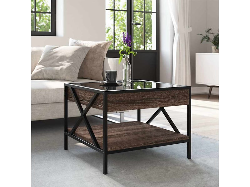  Table basse - table de salon - table à thé avec led infinity chêne marron 50x50x38 cm  - Conforama D