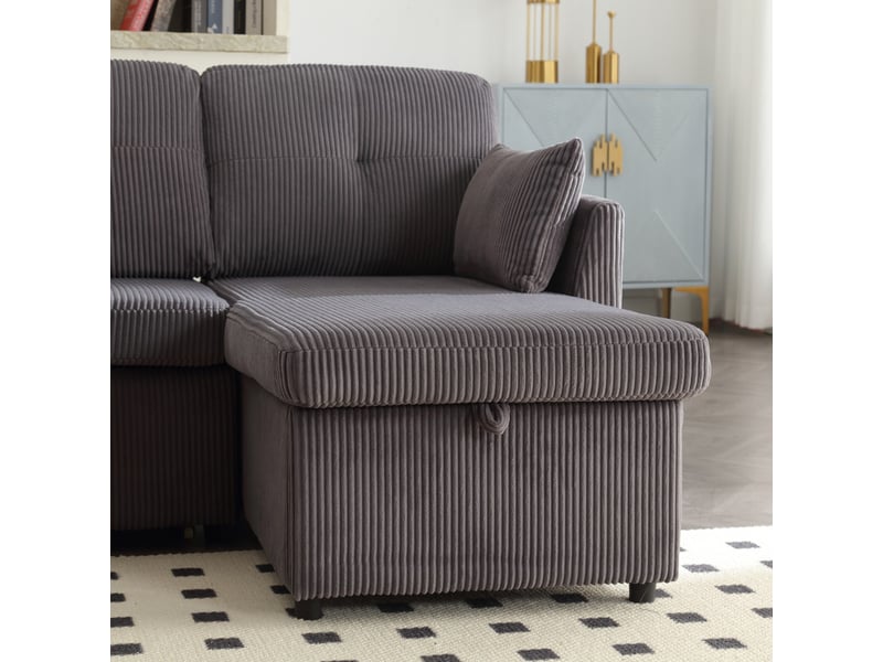  Canapé d'angle convertible ,3 places, avec espace de rangement et lit gigogne ,206x108x66 cm,gris  - Conforama E