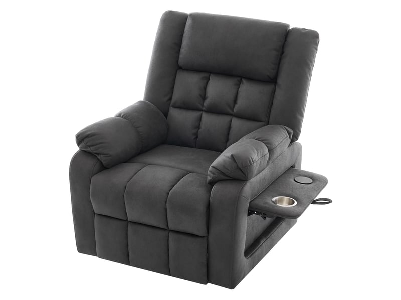 Fauteuil releveur 87x96x103 cm – fauteuil 1 place avec massage chauffage repose-pieds porte-gobelet usb – tissu – gris foncé - Conforama E