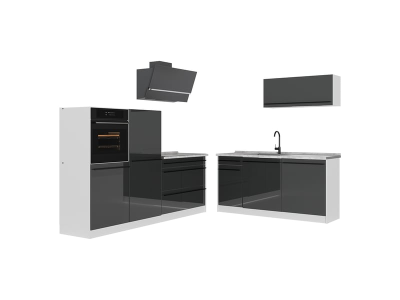Vicco cuisine, anthracite haute brillanceblanc, 220cm plan de travail marbre - Conforama A