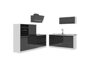 Vicco cuisine, anthracite haute brillanceblanc, 220cm plan de travail marbre