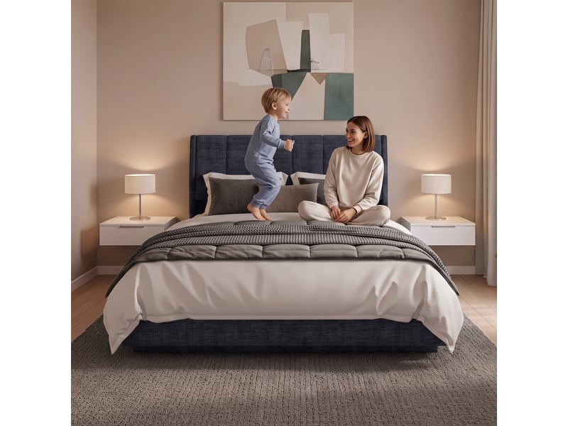  Lit double capitonné tröstiar avec éclairage led 160 x 200 cm bleu [en.casa] Tröstiar - Conforama C