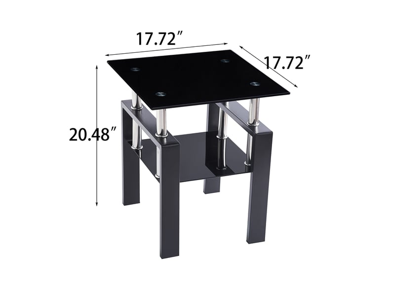  Lot de 2 tables d'appoint en verre trempé noir avec étagère basse et pieds métal, style design moderne  - Conforama C