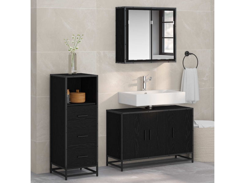  Ensemble de mobilier de salle de bain 3 pièces chêne noir cf64460  - Conforama B