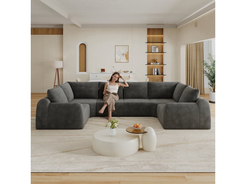Canapé en u 6 places gris foncé en tissu chenille 344 cm sans montage livré roulé pour salon - Conforama D