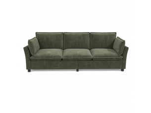 Sofa modulaire 3-1-1 en tissu chenille vert, canapé 3 places + 2 fauteuils avec coussins