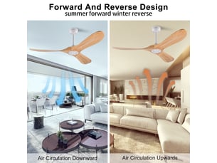 Ventilateur de plafond 132 cm sans éclairage bois massif blanc et naturel 6 vitesses télécommande silencieux minuterie et mémoire