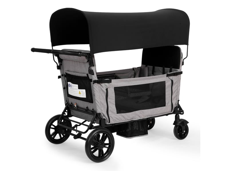  Poussette 4 places pliable 138x72x126 cm noir et gris en acier et tissu, sièges inclinables avec couchage  - Conforama A
