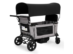 Poussette 4 places pliable 138x72x126 cm noir et gris en acier et tissu, sièges inclinables avec couchage