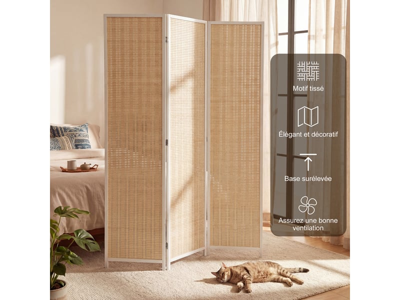  Paravent en bois séparateur de pièce closion de séparation pliable 3 panneaux blanc 135 x 180 cm  - Conforama D
