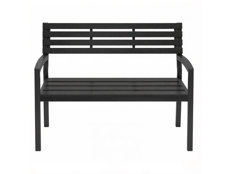  Banc de jardin extérieur 115 x 55 x 85 cm avec dossier et accoudoirs noir  - Conforama A