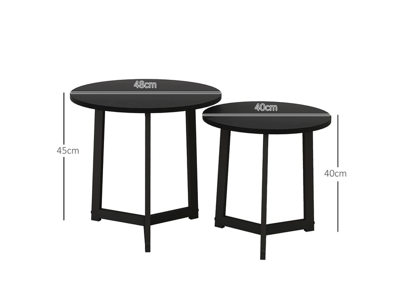  Tables basses gigognes rondes lot de 2 encastrables avec structure en acier laqué et plateaux mdf, noires, pour salon  - Conforama E