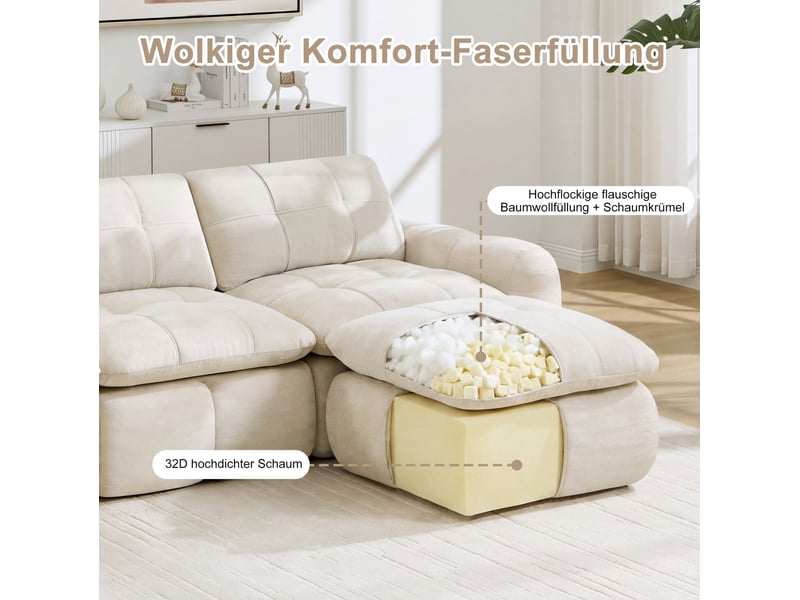  Canapé modulaire 2 places sans cadre avec 2 ottomanes, assise profonde et modules combinables en chenille beige  - Conforama E