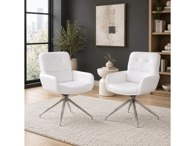  Chaise pivotante 360° silencieuse en pu et métal blanc et argent  - Conforama C