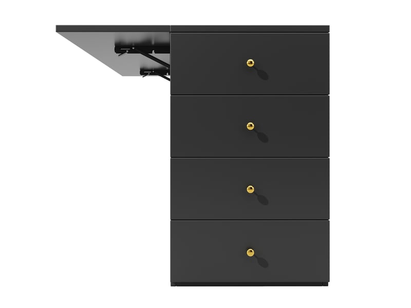  Desserte de cuisine 140x40-70x90.5 cm, 6 tiroirs et tabouret de rangement, mdf et métal, couleur noir  - Conforama R