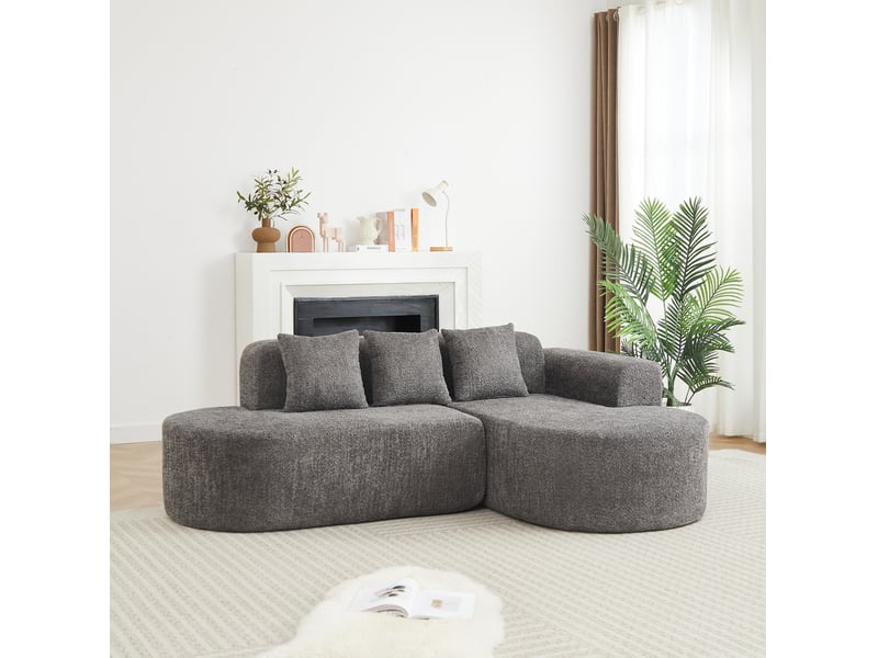  Canapé d'angle 222x157 cm – anthracite – chenille, méridienne droite, 3 coussins, 3 places, confort ferme  - Conforama B