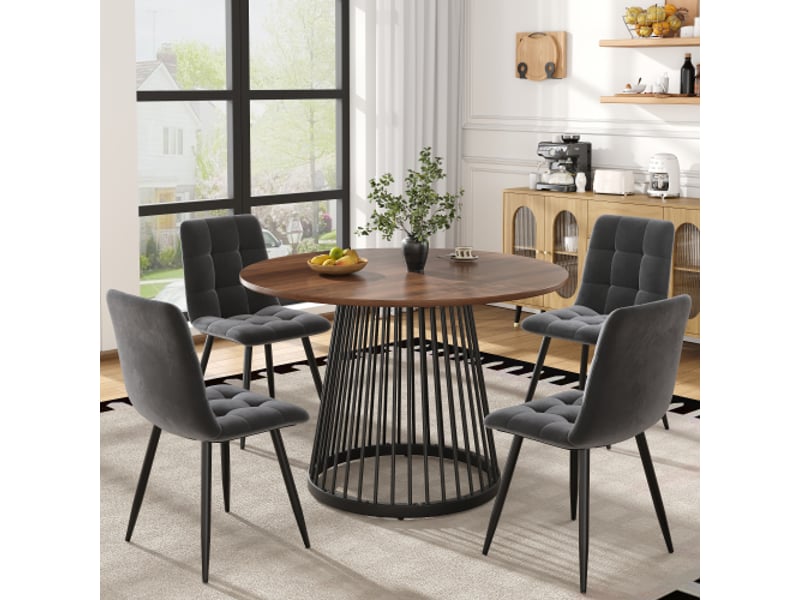 Ensemble table à manger avec chaises, ensemble repas 5 pièces moderne, table de cuisine ronde diamètre 80 cm avec 4 chaises, mobilier pour salle à manger - Conforama B