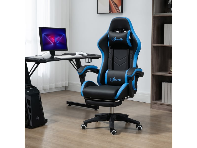  Chaise de jeu avec hauteur réglable et dossier inclinable, 65 x 65 x 121-129 cm, bleue et noire  - Conforama D