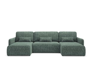Canapé d'angle panoramique convertible   4 places Tissu vert avec coffre de rangement