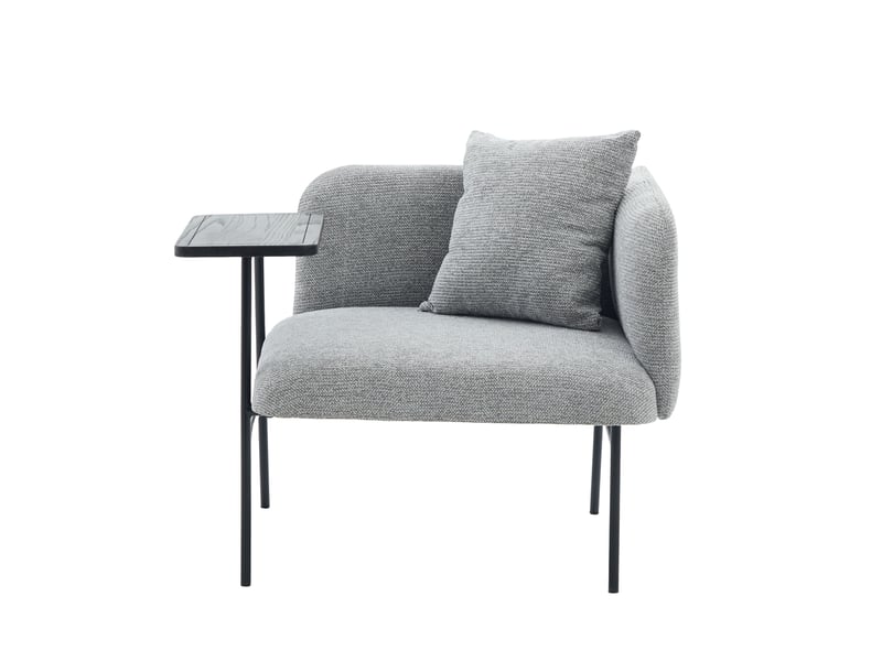  Fauteuil d'appoint gris en tissu chenille avec table d'appoint intégrée, style scandinave  - Conforama A