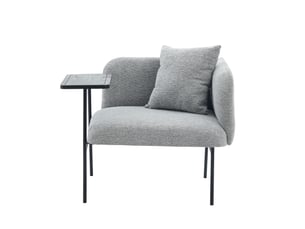 Fauteuil d'appoint gris en tissu chenille avec table d'appoint intégrée, style scandinave
