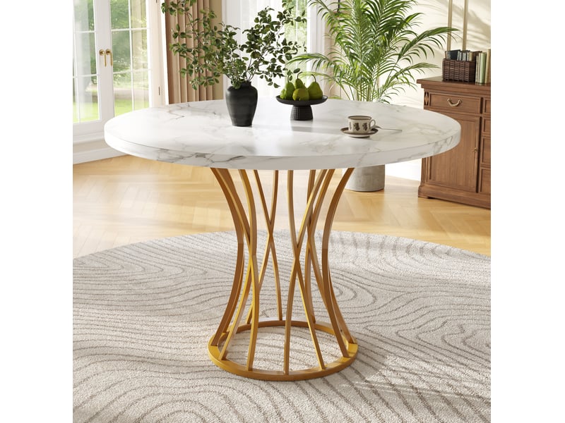  Table à manger ronde 80 x 80 x 76 cm, plateau mdf marbré, piètement doré  - Conforama B