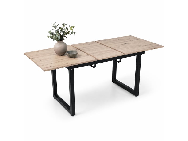  Table à manger extensible rectangulaire en mdf et métal, coloris noir et naturel, de 140 à 180 cm  - Conforama A