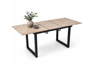 Table à manger extensible rectangulaire en mdf et métal, coloris noir et naturel, de 140 à 180 cm