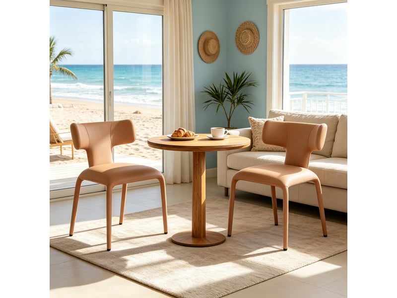  Chaises de bureau lot de 2 à roulettes avec dossier courbé  - assise rembourrée, simili cuir marron clair  - Conforama E